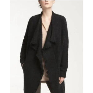 VINCE Wool Mohair Chunky Cardigan Sweater Small Black Open Front Chunky Knit